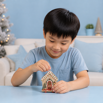 DIY 3D Wooden Gingerbread House Puzzle & Diamond Art Kit