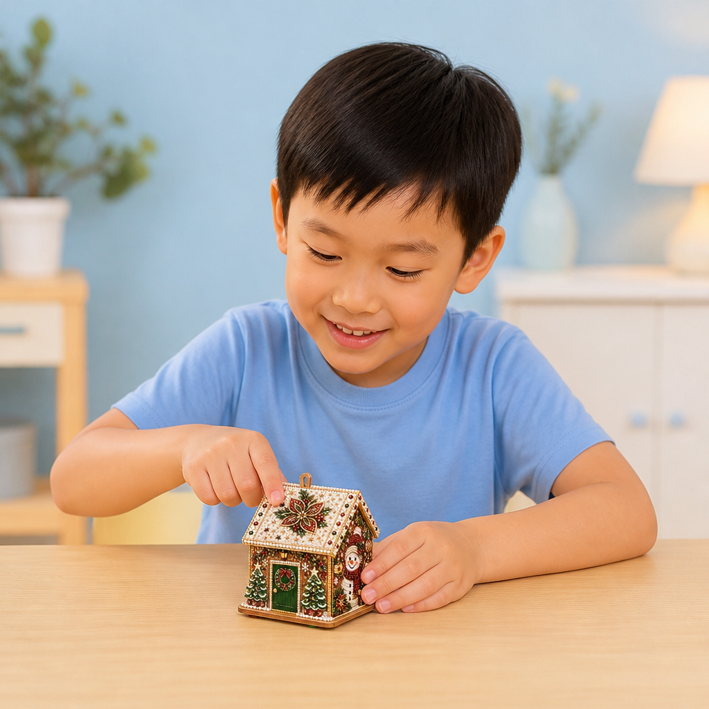 DIY 3D Wooden Gingerbread House Puzzle & Diamond Art Kit