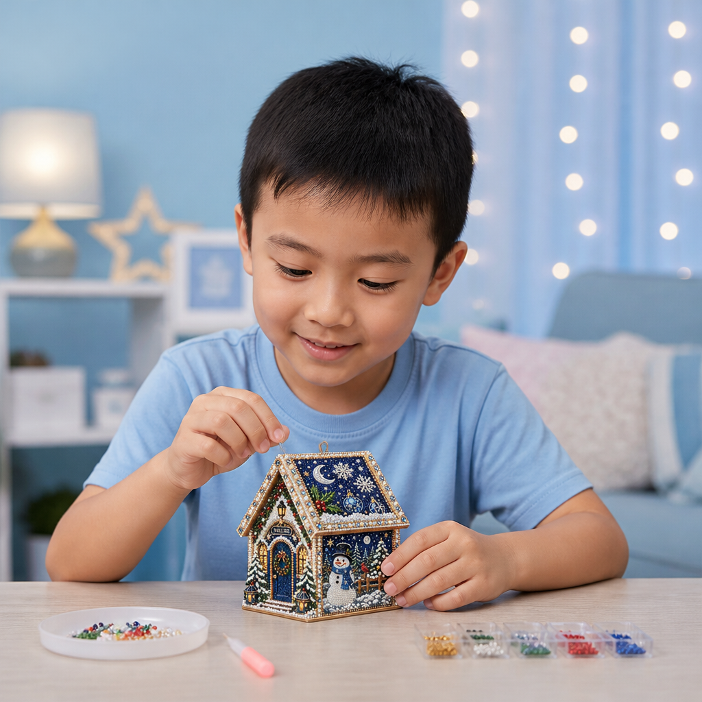 DIY 3D Wooden Gingerbread House Puzzle & Diamond Art Kit