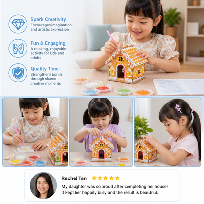 DIY 3D Wooden Gingerbread House Puzzle & Diamond Art Kit