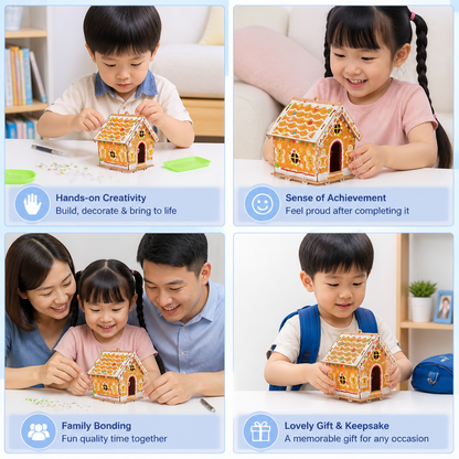 DIY 3D Wooden Gingerbread House Puzzle & Diamond Art Kit