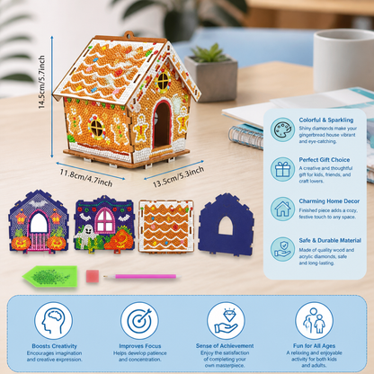DIY 3D Wooden Gingerbread House Puzzle & Diamond Art Kit