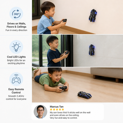 Remote Control Wall-Climbing Car with LED Lights