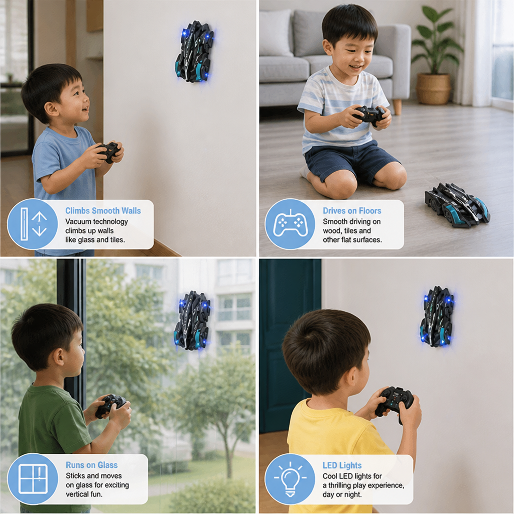 Remote Control Wall-Climbing Car with LED Lights