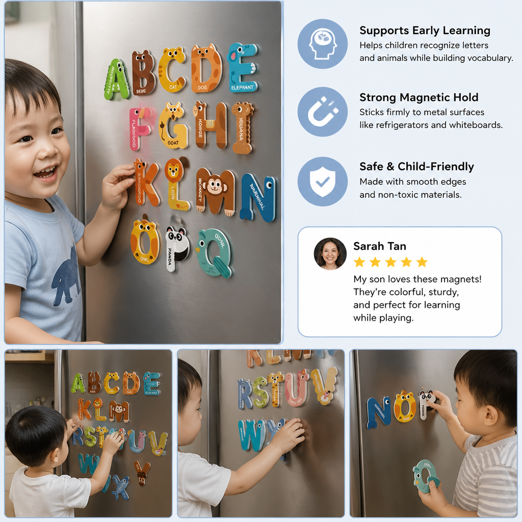 Animal Alphabet & Number Fridge Magnets – Kids’ Spelling and Learning Set