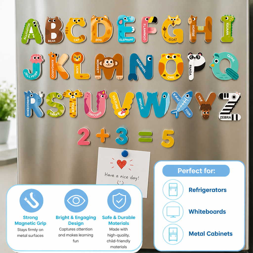 Animal Alphabet & Number Fridge Magnets – Kids’ Spelling and Learning Set