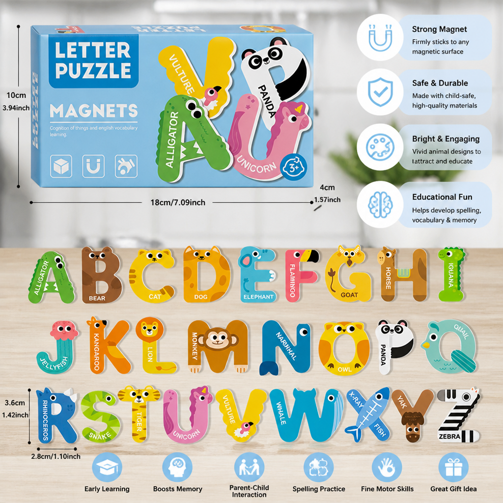 Animal Alphabet & Number Fridge Magnets – Kids’ Spelling and Learning Set