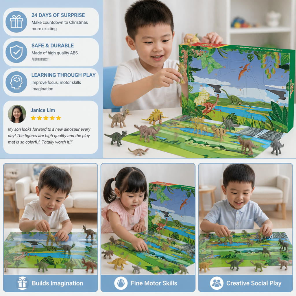 24-Day Dinosaur Toy Advent Calendar with Surprise Figures