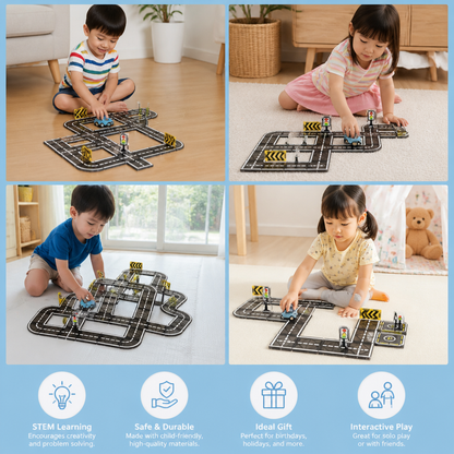 Magnetic Tiles & Building Blocks Set with Roads & Traffic Lights