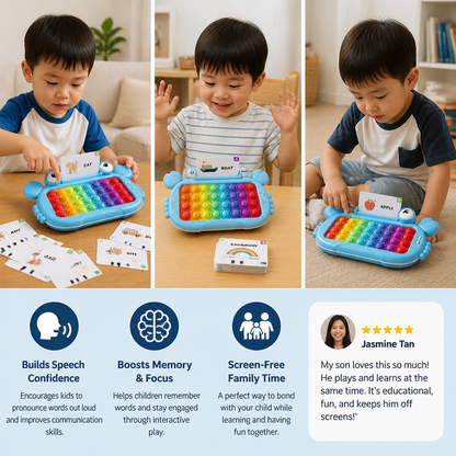 Interactive Talking Flash Card Learning Tablet with Pop-It Keyboard, Spelling & Phonics Games