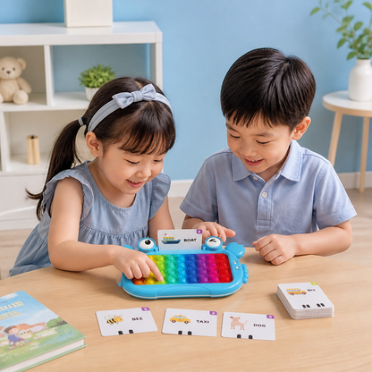 Interactive Talking Flash Card Learning Tablet with Pop-It Keyboard, Spelling & Phonics Games