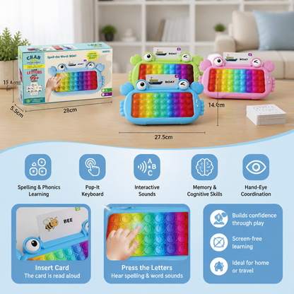 Interactive Talking Flash Card Learning Tablet with Pop-It Keyboard, Spelling & Phonics Games