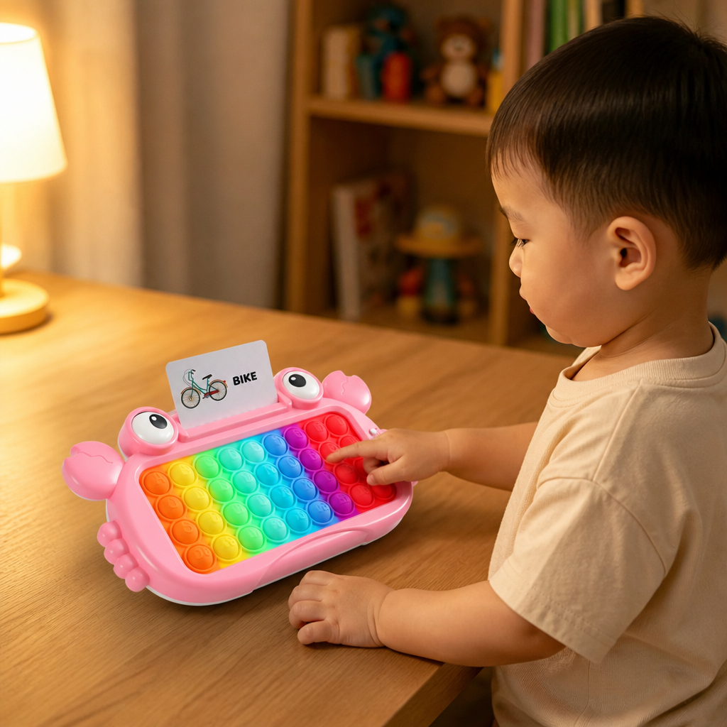 Interactive Talking Flash Card Learning Tablet with Pop-It Keyboard, Spelling & Phonics Games