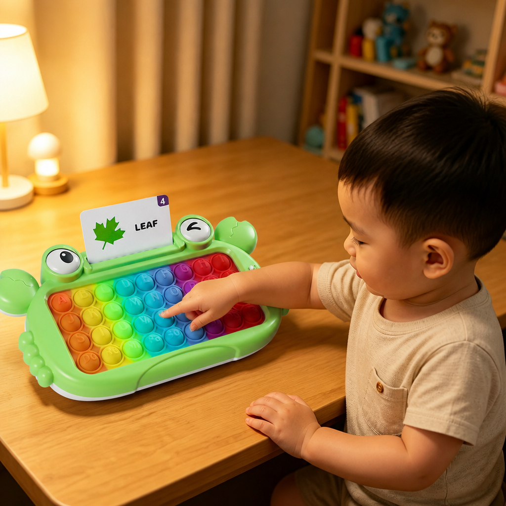 Interactive Talking Flash Card Learning Tablet with Pop-It Keyboard, Spelling & Phonics Games
