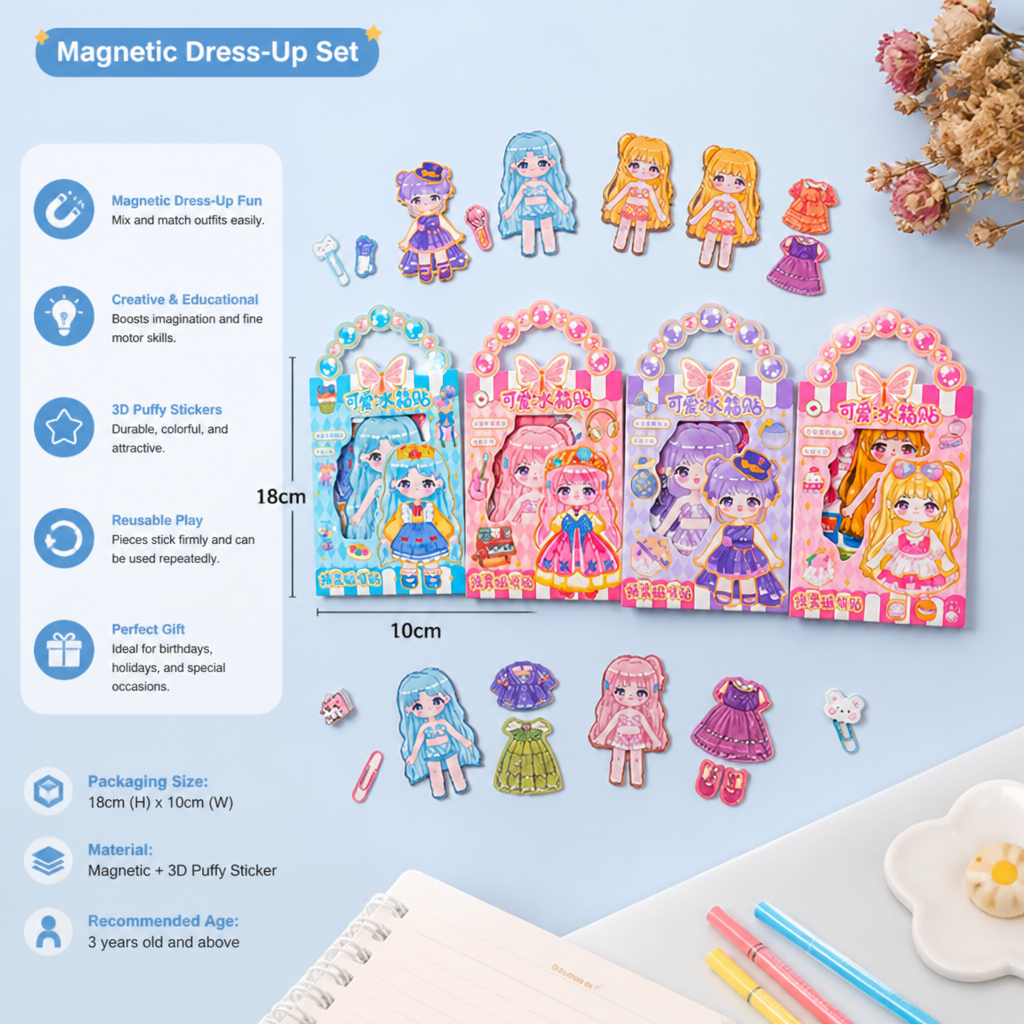 Princess Magnetic Dress-Up Set with 3D Stickers