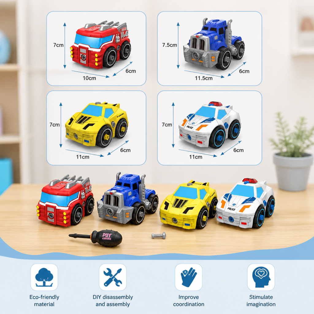 4-Piece DIY Take-Apart City Vehicle Set with Toy Drill