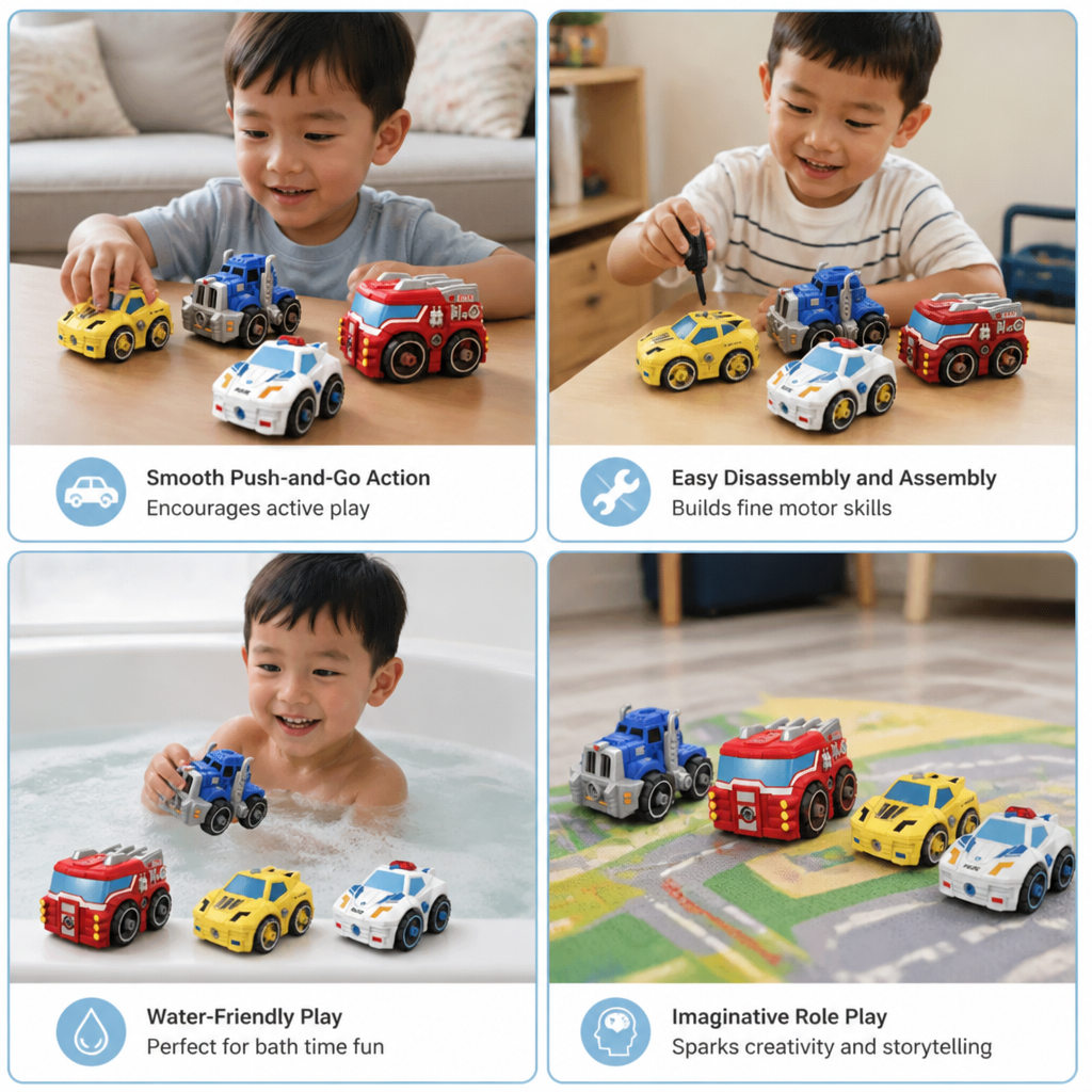 4-Piece DIY Take-Apart City Vehicle Set with Toy Drill