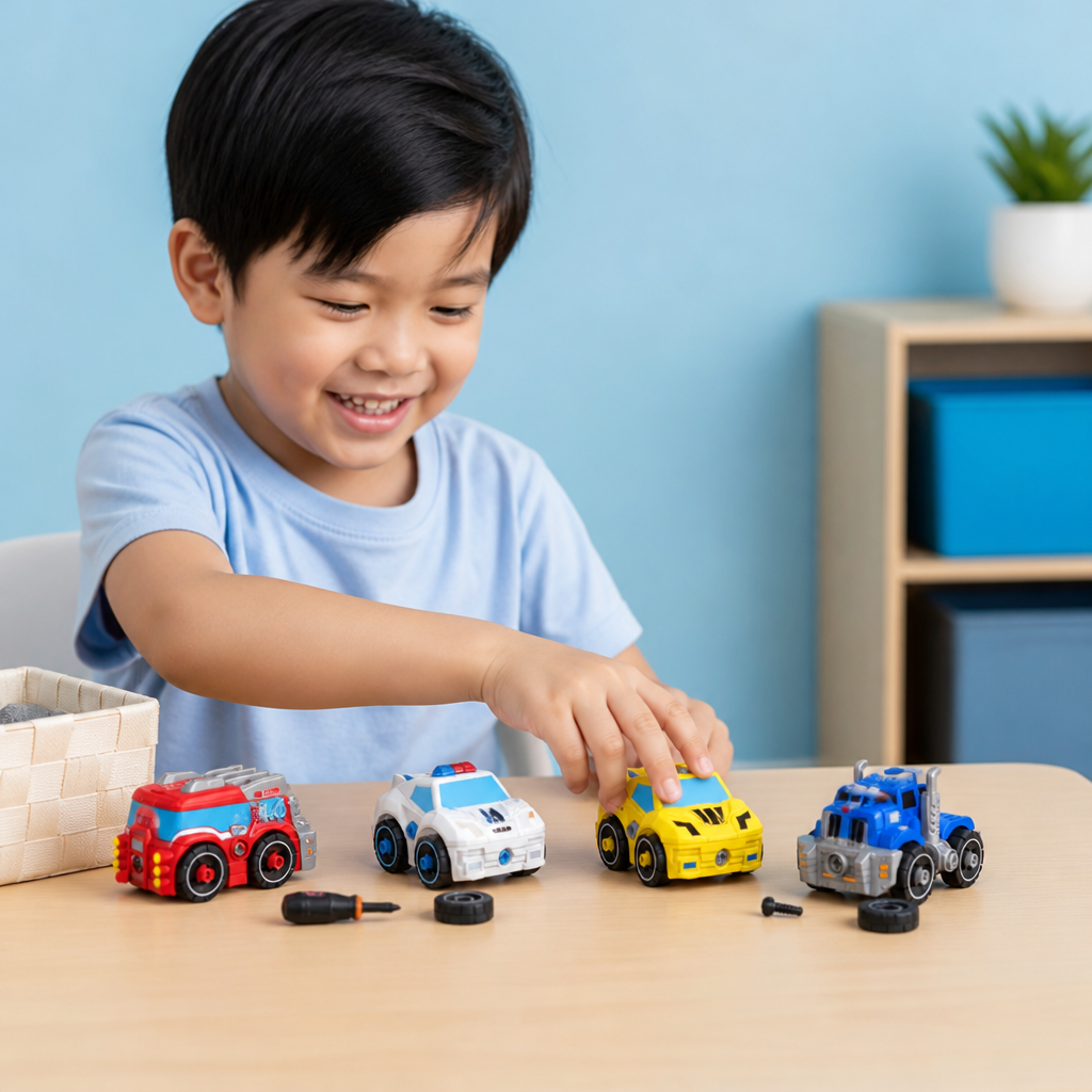 4-Piece DIY Take-Apart City Vehicle Set with Toy Drill