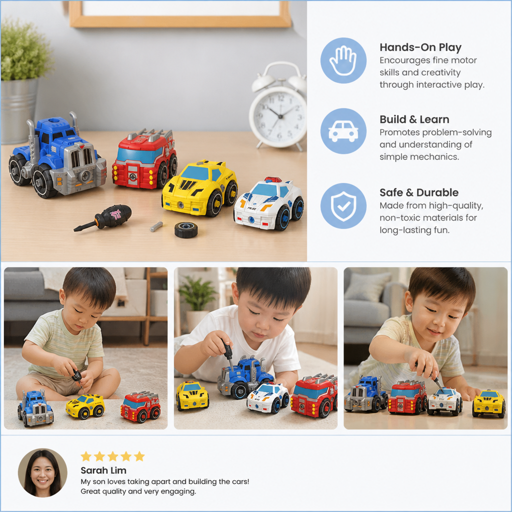 4-Piece DIY Take-Apart City Vehicle Set with Toy Drill