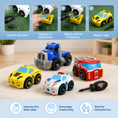 4-Piece DIY Take-Apart City Vehicle Set with Toy Drill
