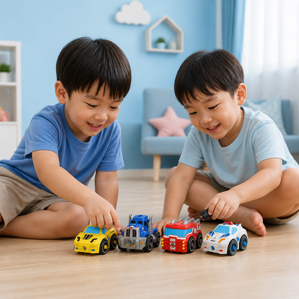 4-Piece DIY Take-Apart City Vehicle Set with Toy Drill