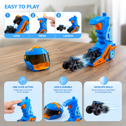 One-Click Monster Truck Launcher with Helmet & Handle Design