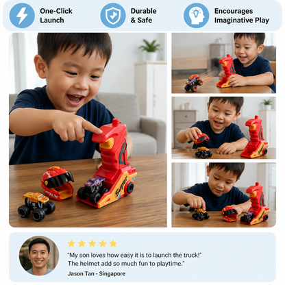 One-Click Monster Truck Launcher with Helmet & Handle Design