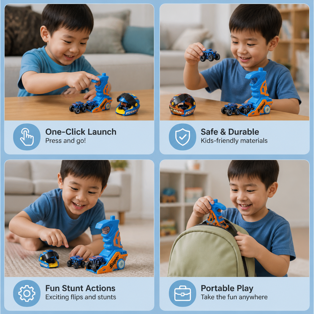 One-Click Monster Truck Launcher with Helmet & Handle Design