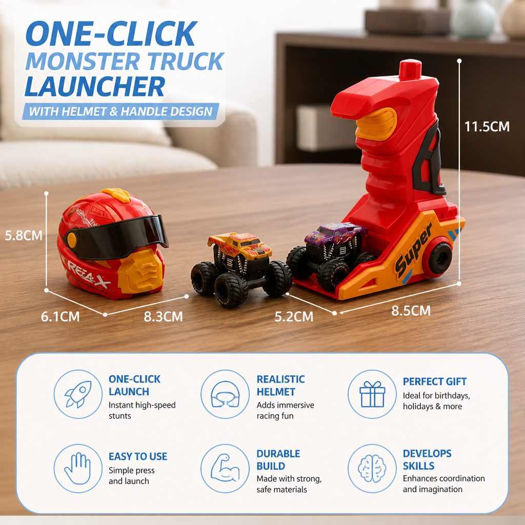 One-Click Monster Truck Launcher with Helmet & Handle Design