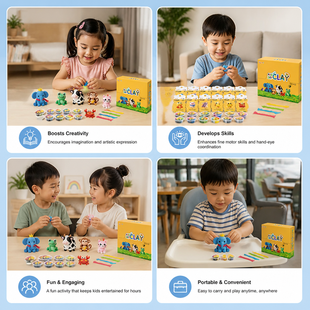 12-Piece Air Dry Clay Animal Craft Kit for Kids