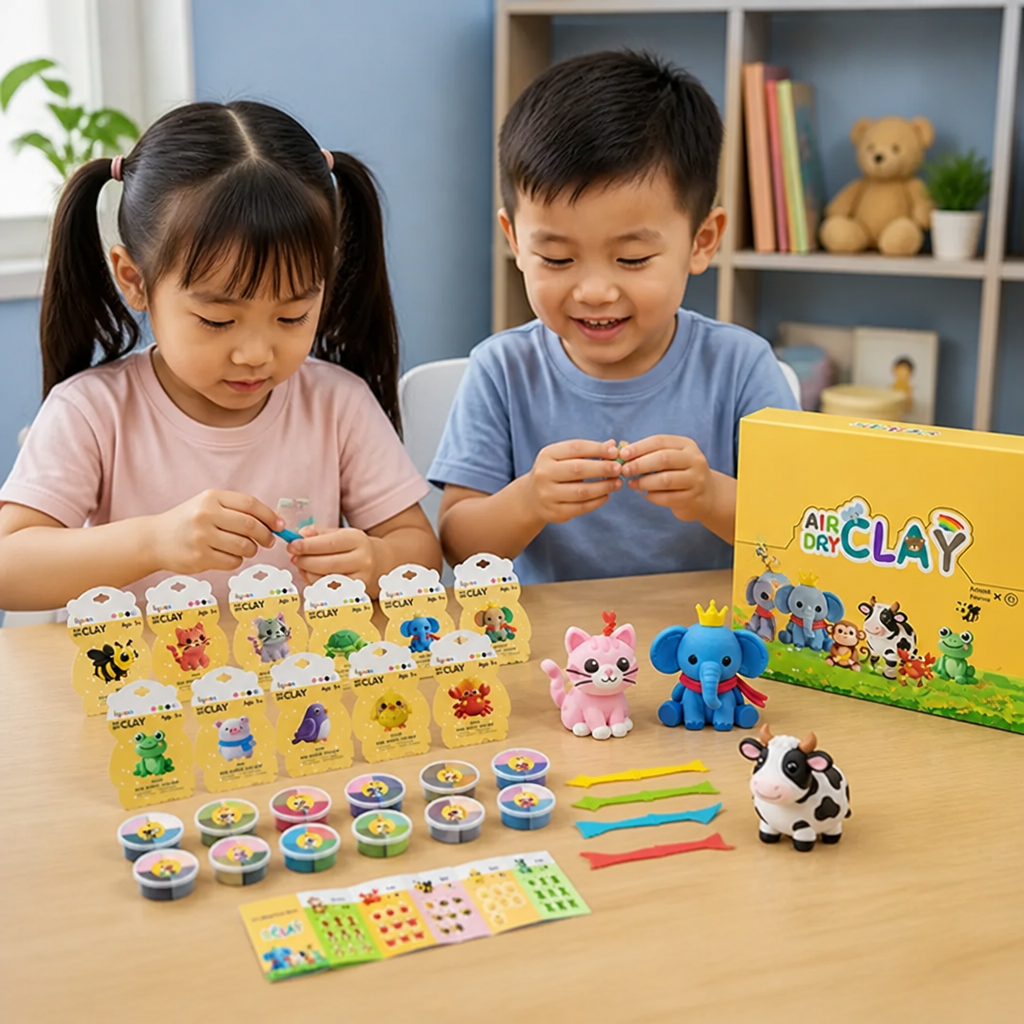 12-Piece Air Dry Clay Animal Craft Kit for Kids