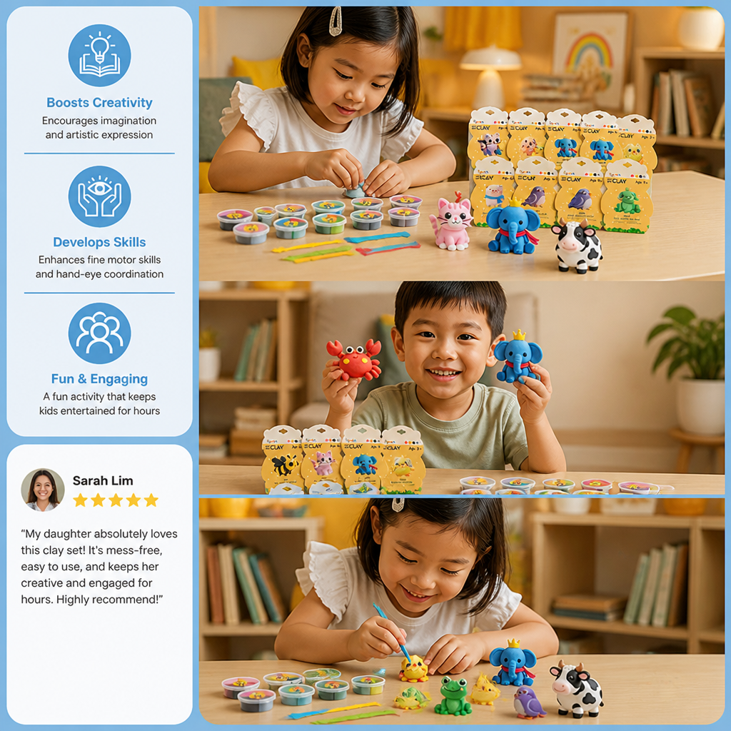 12-Piece Air Dry Clay Animal Craft Kit for Kids