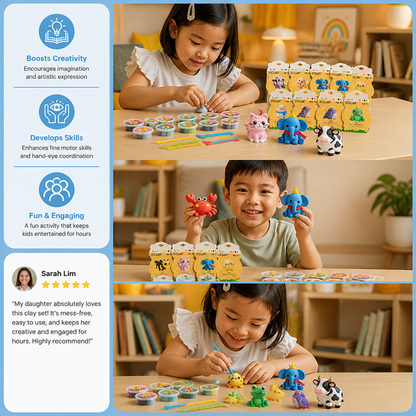 12-Piece Air Dry Clay Animal Craft Kit for Kids
