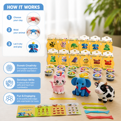 12-Piece Air Dry Clay Animal Craft Kit for Kids