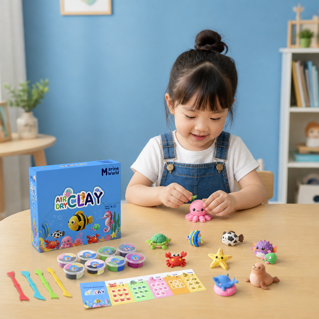 12-Piece Air Dry Clay Animal Craft Kit for Kids