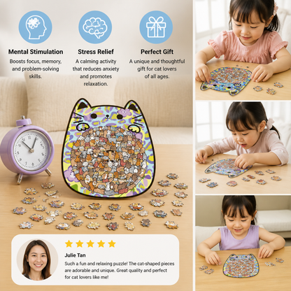 135-Piece Wooden Jigsaw Puzzle with Cat-Shaped Pieces