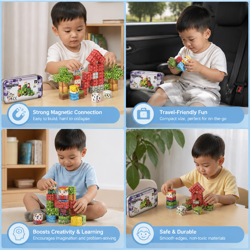 40-Piece Magnetic Building Blocks Set for Kids – Perfect for On-the-Go Fun