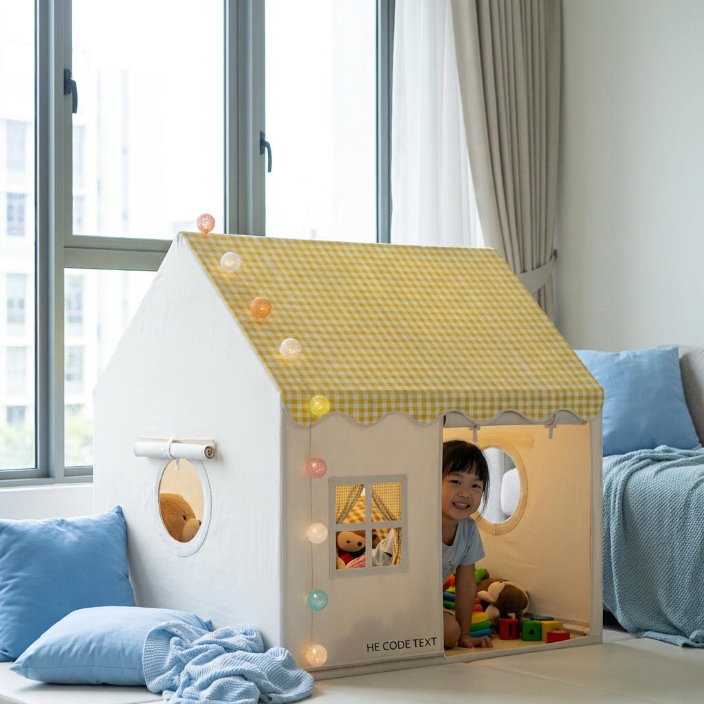 Kids Play House Tent with Checkered Roof