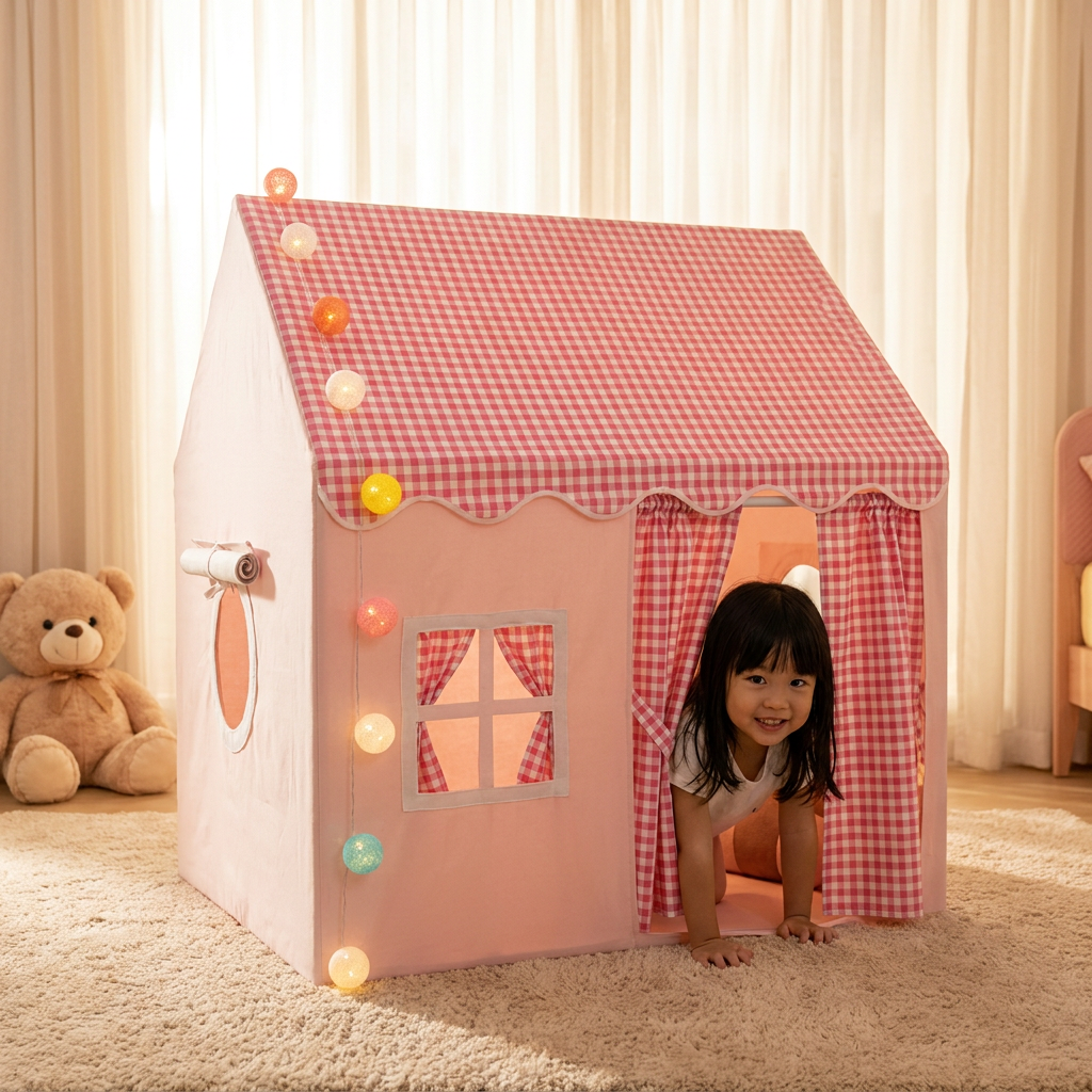 Kids Play House Tent with Checkered Roof