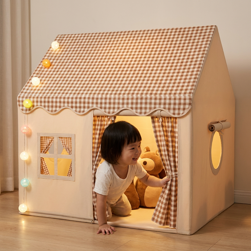 Kids Play House Tent with Checkered Roof