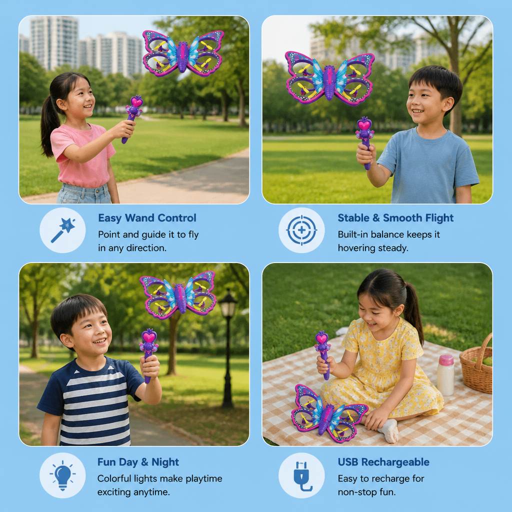 Magic Light-Up Butterfly Quadcopter Toy with Wand Control