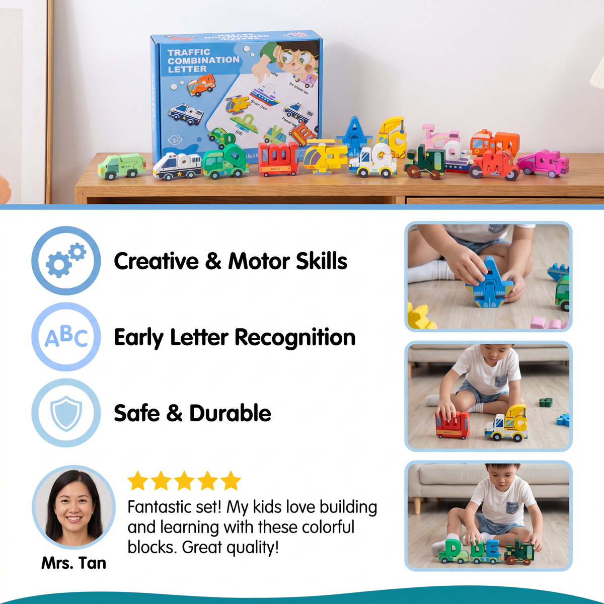 52-teiliges Montessori-3D-Alphabet-Bausteinset