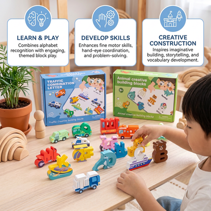 52-teiliges Montessori-3D-Alphabet-Bausteinset