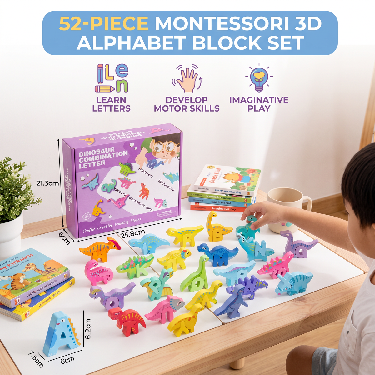 52-teiliges Montessori-3D-Alphabet-Bausteinset