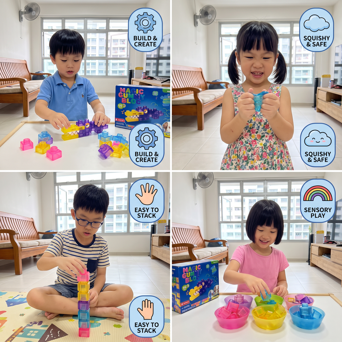 Safe & Soft Squishy Jelly Building Blocks for Kids