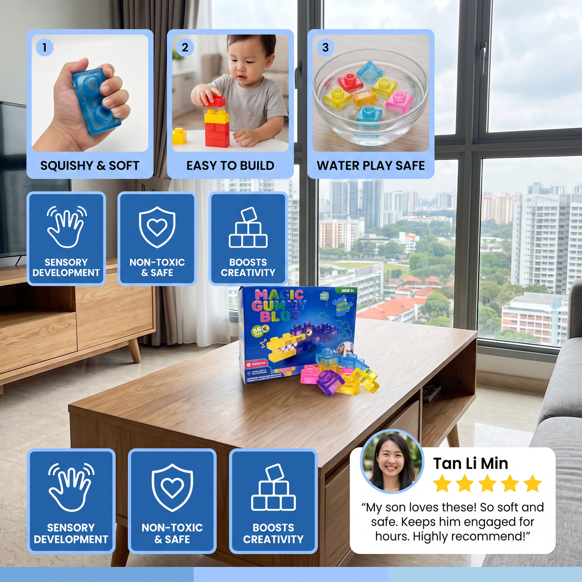 Safe & Soft Squishy Jelly Building Blocks for Kids
