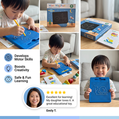 2-in-1 Magnetic Writing & Drawing Board with Snap-On Shape Tiles for Kids