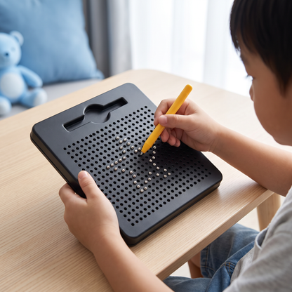 2-in-1 Magnetic Writing & Drawing Board with Snap-On Shape Tiles for Kids