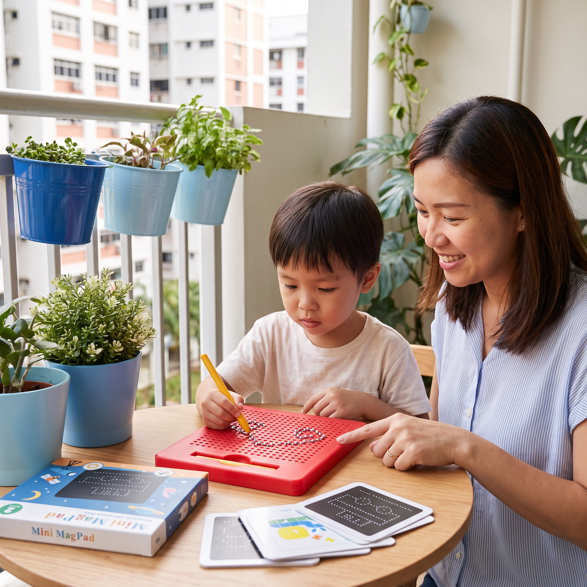 2-in-1 Magnetic Writing & Drawing Board with Snap-On Shape Tiles for Kids
