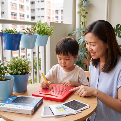 2-in-1 Magnetic Writing & Drawing Board with Snap-On Shape Tiles for Kids
